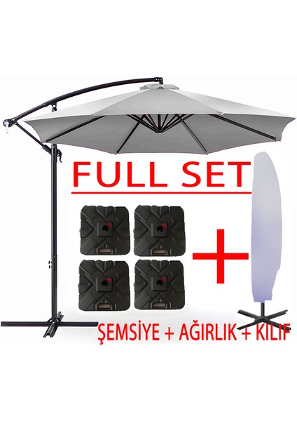 3 mt 8 Kaburga Full Demir 21 kg Gri Bahçe Şemsiyesi Full Set Havuz Şemsiyesi Büyük Şemsiye