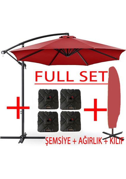 3 mt 8 Kaburga Full Demir 21 kg Kırmızı Bahçe Şemsiyesi Full Set Havuz Şemsiyesi Büyük Şemsiye