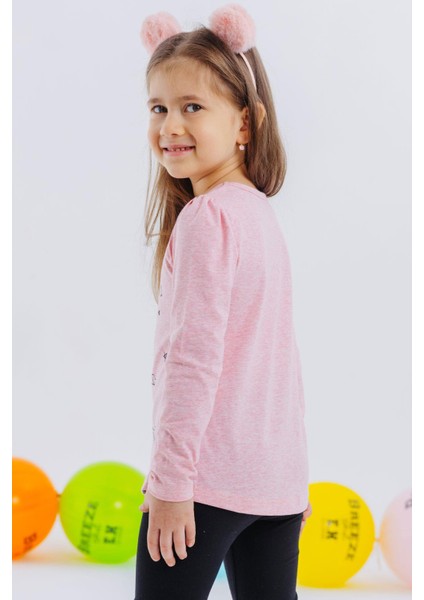 Kız Çocuk Uzun Kollu Tişört Kendini Sanatçı Hisseden Kız Baskılı 3-8 Yaş, Somon Melanj fiyatları