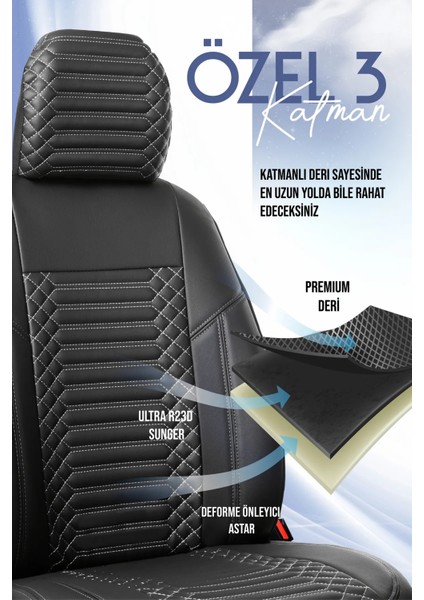 Hyundai İX35 Lüx Full Deri Oto Koltuk Kılıfı Ön Arka Takım (Exclusive) Siyah Beyaz indirimleri