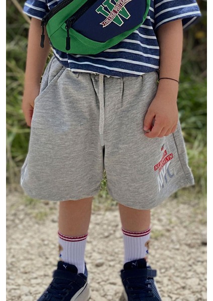 Girls & Boys Erkek Çocuk Şort Yazı Baskılı Bağcıklı Cepli 3-7 Yaş, Açık Gri Melanj fiyatları