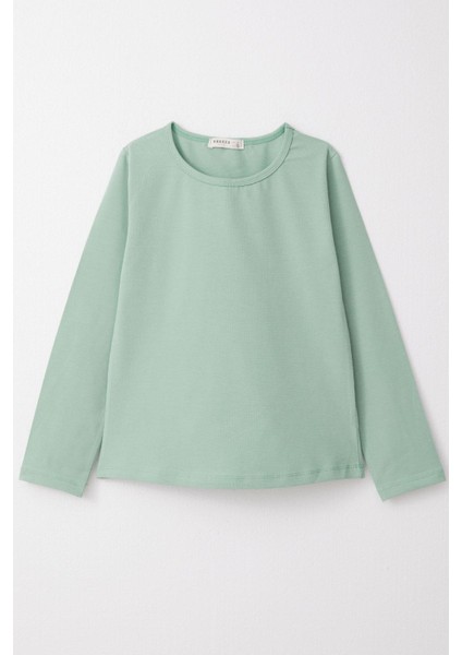 Kız Çocuk Uzun Kollu Tişört Basic 8-12 Yaş, Mint Yeşili
