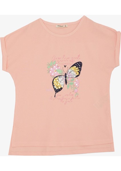 Kız Çocuk Tişört Kelebek Baskılı 10-16 Yaş, Pembe