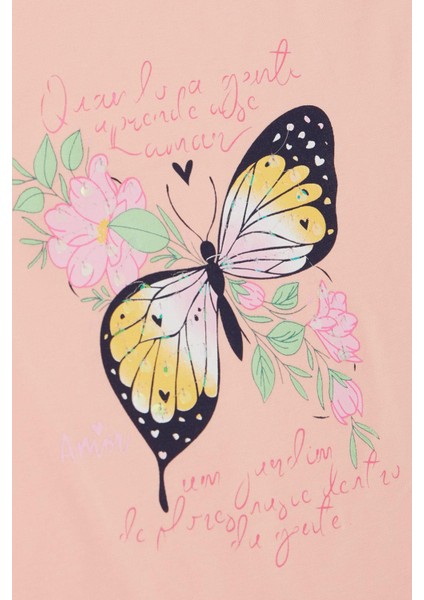 Kız Çocuk Tişört Kelebek Baskılı 10-16 Yaş, Pembe fırsatları