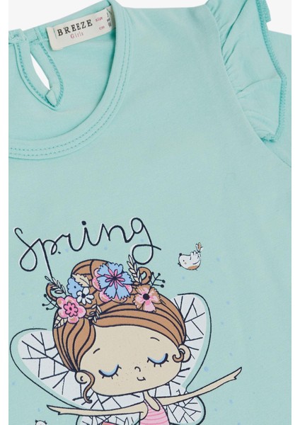 Kız Çocuk Tişört Bahar Temalı Balerin Kız Baskılı 1.5-5 Yaş, Su Yeşili modelleri