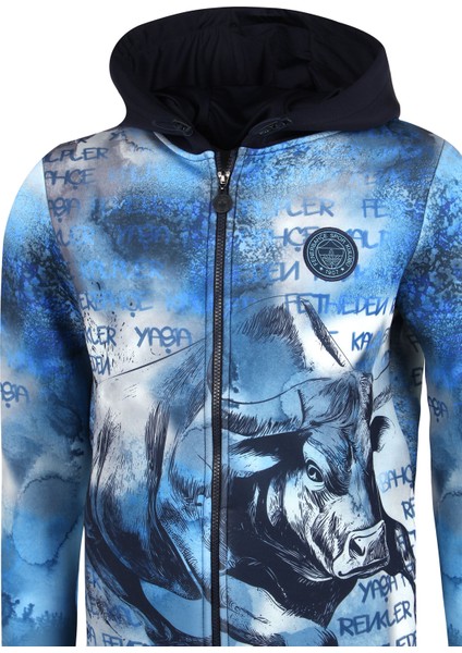 Erkek Tribün Boğa Pattern Sweat