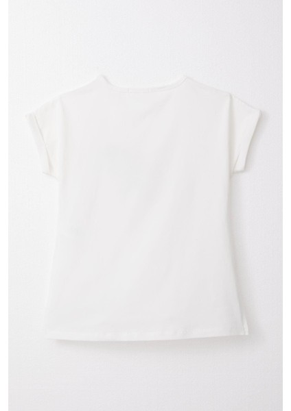 Kız Çocuk Tişört Kelebek Baskılı 10-16 Yaş, Ekru fiyatları