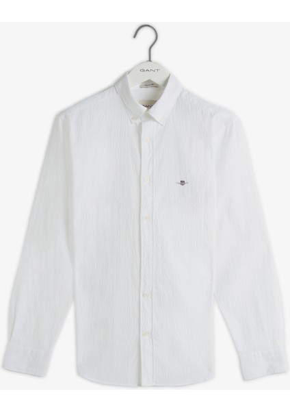 Erkek Beyaz Regular Fit Düğmeli Yaka Gömlek 3824108T.110