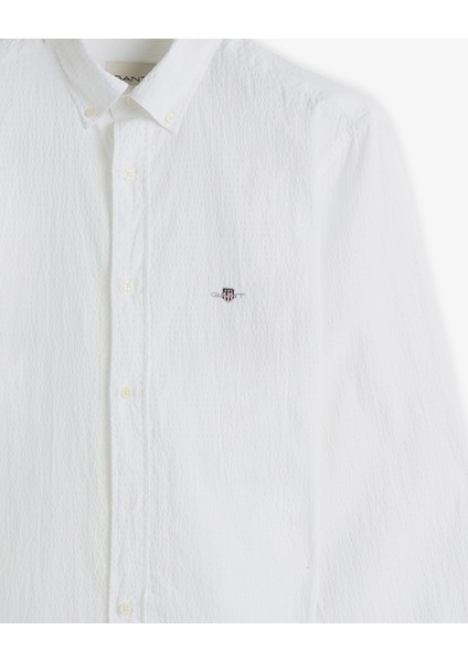 Erkek Beyaz Regular Fit Düğmeli Yaka Gömlek 3824108T.110