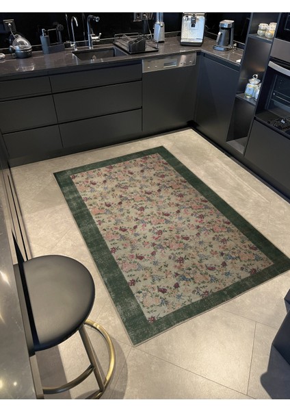Yeşil Bej Temalı Çiçek Gül Desenli Kreatif Modern Dekoratif Halı 2973 fiyatları