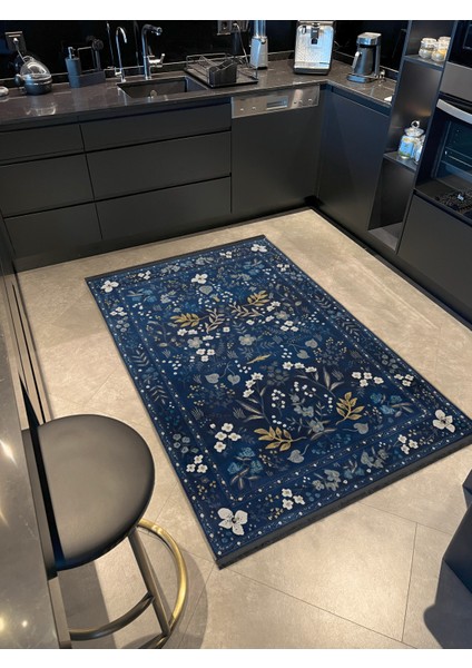 Lacivert Temalı Geleneksel Motif Çiçek Desenli Vintage Dekoratif Halı 1932 fiyatları