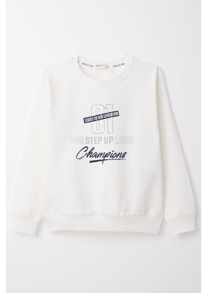 Erkek Çocuk Sweatshirt Yazı Baskılı 4-8 Yaş, Ekru