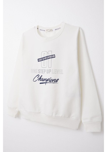 Erkek Çocuk Sweatshirt Yazı Baskılı 4-8 Yaş, Ekru