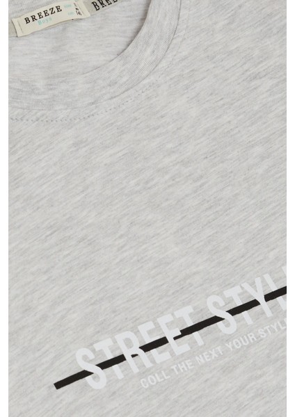 Erkek Çocuk Tişört Yazı Baskılı Armalı 9-14 Yaş, Açık Gri Melanj modelleri