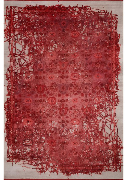 Kırmızı Geleneksel Motif Sarmaşık Soyut Desenli Vintage Dekoratif Halı 1664