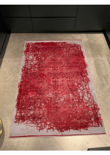 Kırmızı Geleneksel Motif Sarmaşık Soyut Desenli Vintage Dekoratif Halı 1664 modelleri