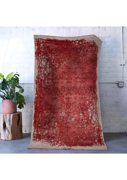 Kırmızı Geleneksel Motif Sarmaşık Soyut Desenli Vintage Dekoratif Halı 1664 fırsatları