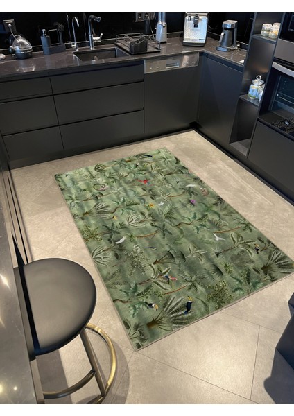 Yeşil Orman Temalı Kuş ve Ağaç Desenli Kreatif Modern Dekoratif Halı 2184 fiyatları