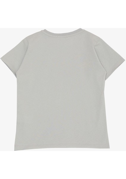 Erkek Çocuk Tişört Yazı Baskı Detaylı Etek Ucu Kolu Pis Kesim 8-14 Yaş, Açık Gri fiyatları