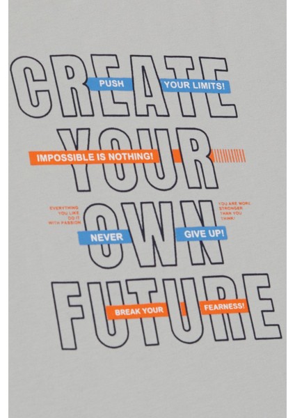 Erkek Çocuk Tişört Yazı Baskı Detaylı Etek Ucu Kolu Pis Kesim 8-14 Yaş, Açık Gri fırsatları