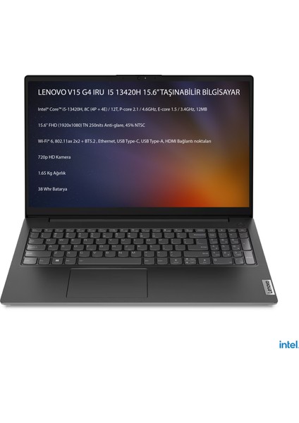 V15 Gen 4 Iru Intel Core I5 13420H 16GB 512GB SSD 15.6" Fhd+ Windows 11 Pro Taşınabilir Bilgisayar 83A10096TR Wo4