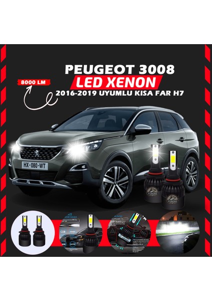 Peugeot 3008 2016-2019 Kısa Far Uyumlu Şimşek Etkili LED Xenon Llight Series H7