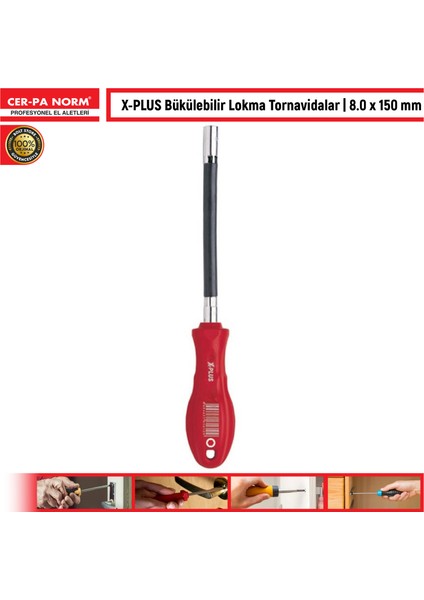 X-Plus Bükülebilir Lokma Tornavida 8.0 x 150 mm