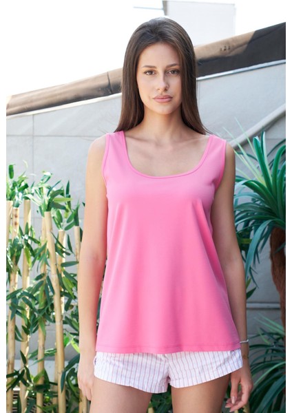 Likralı Span Kumaş Ön Arka Balen Yaka Kalın Askılı Basen Boy Bluz-Fujya