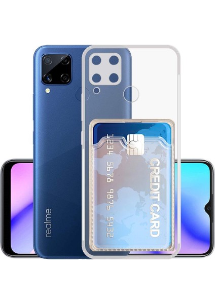 Realme C15 Kılıf Kartlıklı Silikon Kamera Korumalı Şeffaf