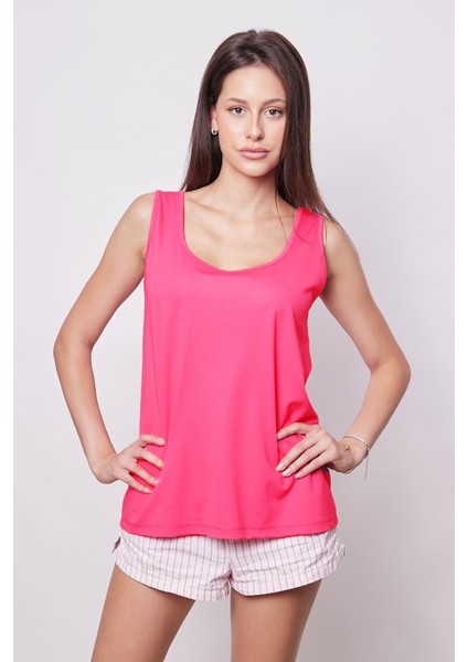 Likralı Span Kumaş Ön Arka Balen Yaka Kalın Askılı Basen Boy Bluz-Fujya indirimleri