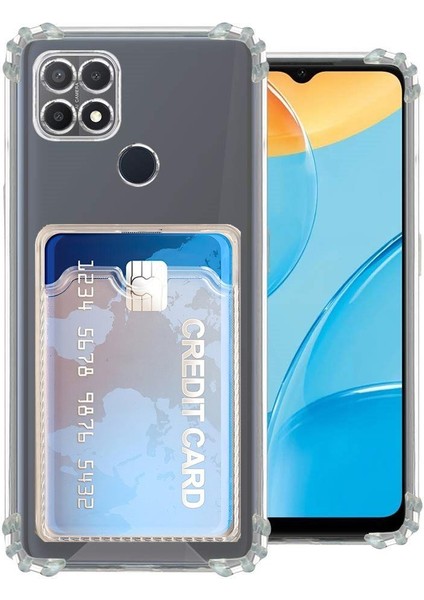 Oppo A15 Kılıf Kartlıklı Silikon Kamera Korumalı Şeffaf