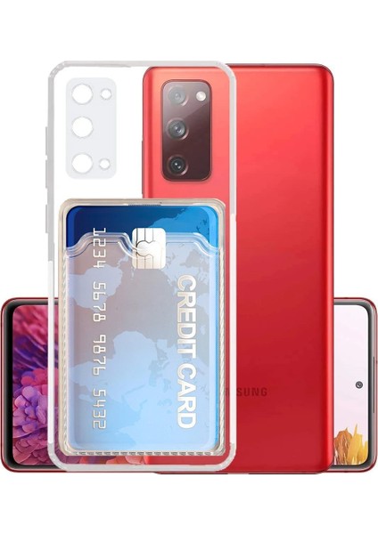 Samsung Galaxy S20 Kılıf Kartlıklı Silikon Kamera Korumalı Şeffaf