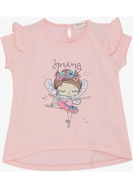 Kız Çocuk Tişört Bahar Temalı Balerin Kız Baskılı 1.5-5 Yaş, Pembe