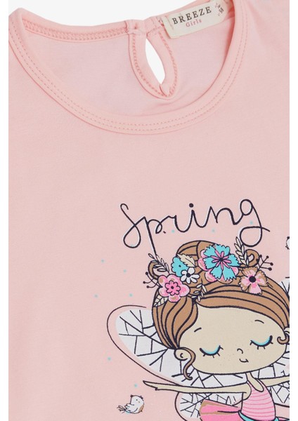 Kız Çocuk Tişört Bahar Temalı Balerin Kız Baskılı 1.5-5 Yaş, Pembe modelleri