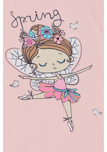 Kız Çocuk Tişört Bahar Temalı Balerin Kız Baskılı 1.5-5 Yaş, Pembe fırsatları