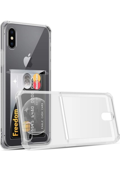 Apple iPhone Xs Kılıf Kartlıklı Silikon Kamera Korumalı Şeffaf