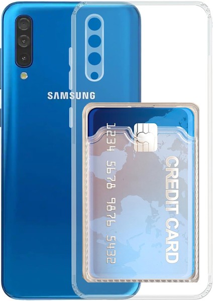 Samsung Galaxy A50 Kılıf Kartlıklı Silikon Kamera Korumalı Şeffaf