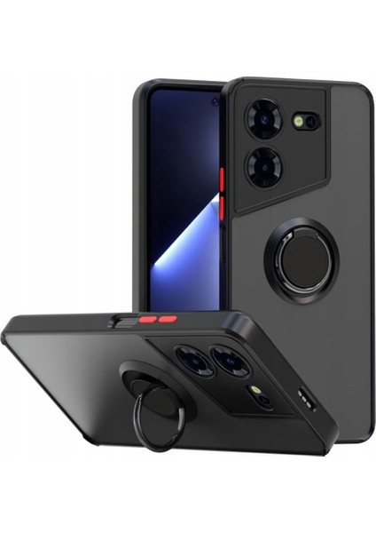 Tecno Pova 5 Pro Kılıf Montreal Yüzüklü Mıknatıslı Kamera Korumalı Silikon Siyah
