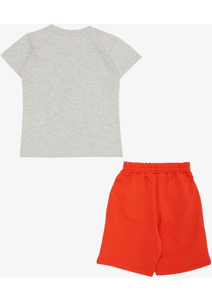 Erkek Bebek Şortlu Takım Güçlü Arkadaşlar Temalı 9 Ay-3 Yaş, Açık Gri Melanj