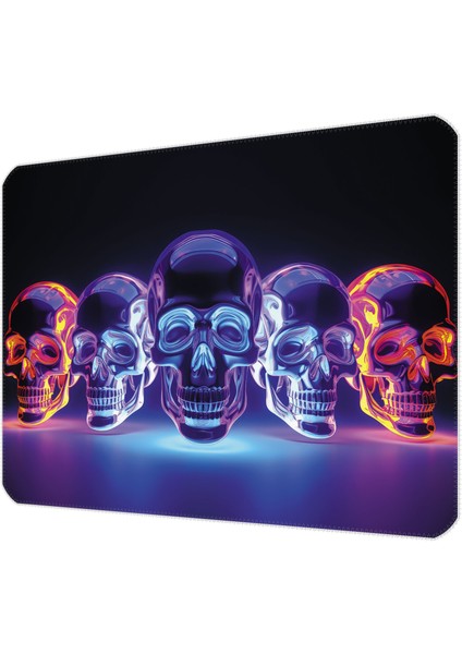 40X30CM Gaming Oyuncu Mousepad Kaymaz Kauçuk Taban Dikişli Kenar Bright Skull MP204030