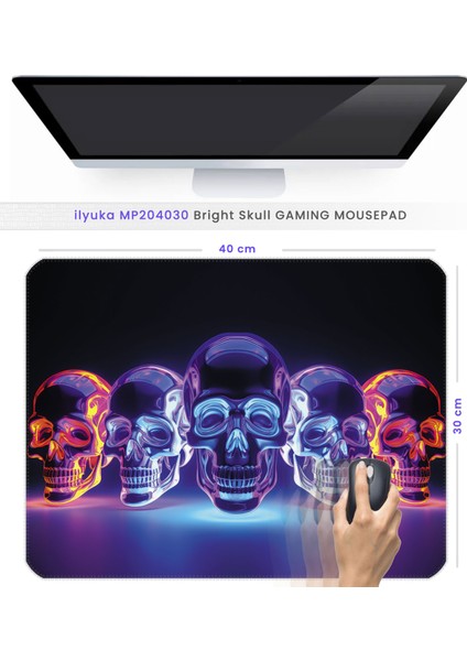 40X30CM Gaming Oyuncu Mousepad Kaymaz Kauçuk Taban Dikişli Kenar Bright Skull MP204030