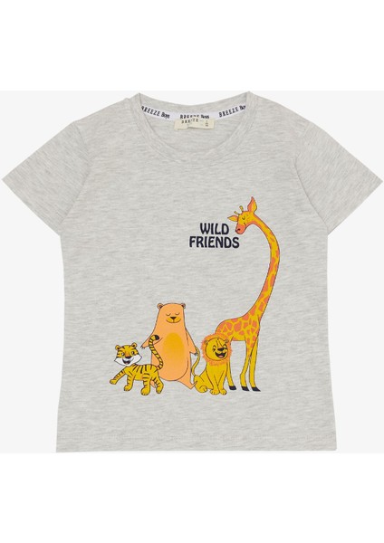 Erkek Bebek Şortlu Takım Güçlü Arkadaşlar Temalı 9 Ay-3 Yaş, Açık Gri Melanj modelleri