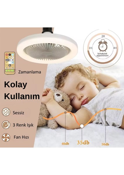 AC Aydınlatma 30W Fanlı LED Ampul / 3 Renk Işık / 3 Hız Fanlı Siyah Kasa  - Kumandalı ve Koku Hazneli