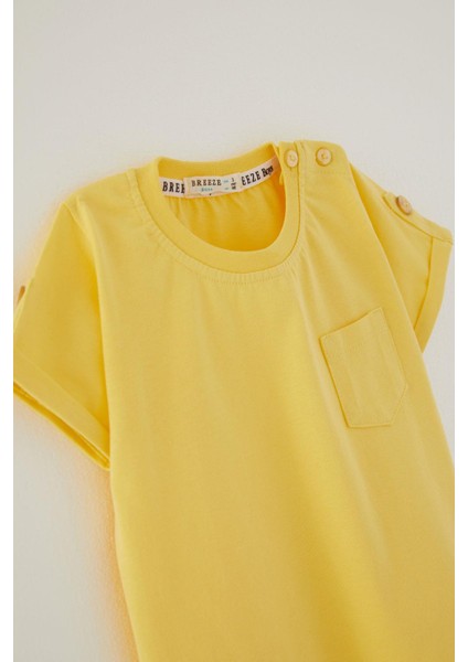 Erkek Bebek T-Shirt Cepli Kolları Düğme Akasesuarlı 9 Ay-3 Yaş Sarı modelleri