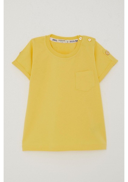 Erkek Bebek T-Shirt Cepli Kolları Düğme Akasesuarlı 9 Ay-3 Yaş Sarı