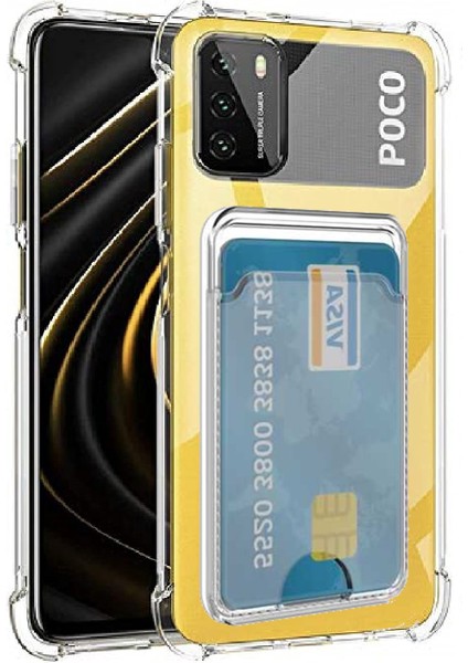 Xiaomi Poco M3 Kılıf Kartlıklı Silikon Kamera Korumalı Şeffaf