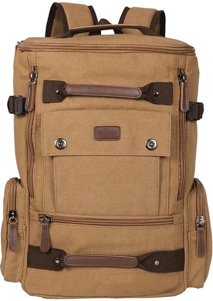 Orjinal Kanvas Kumaş Okul ve Günlük Büyük Boy Silindir Sırt Çantası Bej