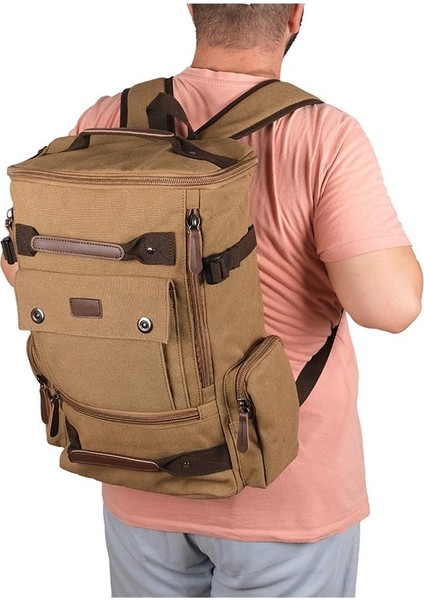 Orjinal Kanvas Kumaş Okul ve Günlük Büyük Boy Silindir Sırt Çantası Bej modelleri