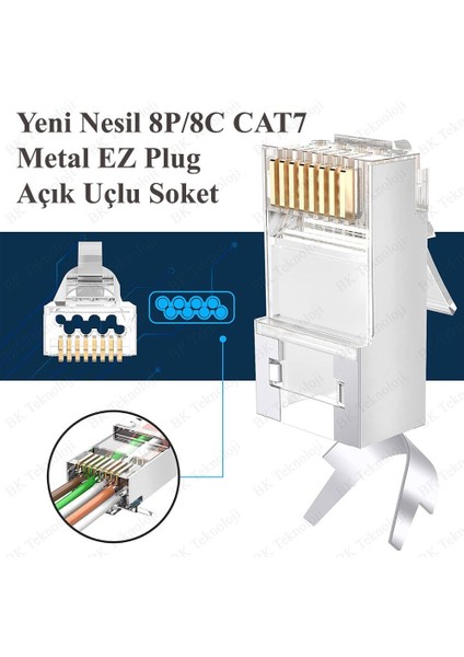 Yeni Nesil Cat7 CAT6A Ez RJ45 Delikli Metal Jak Konnektör 2 Adet