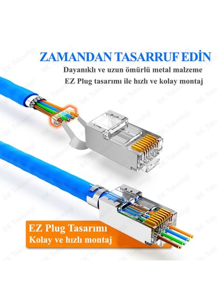Yeni Nesil Cat7 CAT6A Ez RJ45 Delikli Metal Jak Konnektör 2 Adet